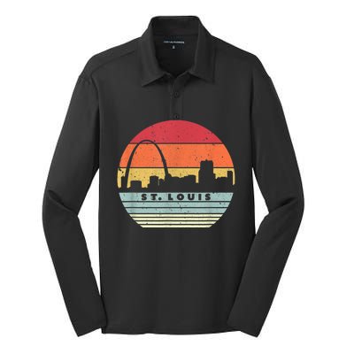 St. Louis Souvenir Shirt. Retro Style USA Skyline Silk Touch Performance Long Sleeve Polo