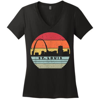 St. Louis Souvenir Shirt. Retro Style USA Skyline Women's V-Neck T-Shirt