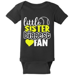 Softball Little Sister Biggest Fan Baby Bodysuit