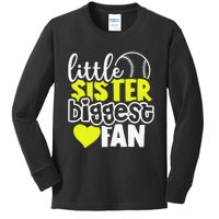 Softball Little Sister Biggest Fan Kids Long Sleeve Shirt