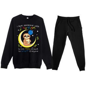 Sloth Love Someone With Puzzle Cool Autism Awareness Gift Premium Crewneck Sweatsuit Set