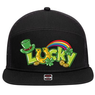 Shamrock Lucky St Patricks Day Cute 7 Panel Mesh Trucker Snapback Hat