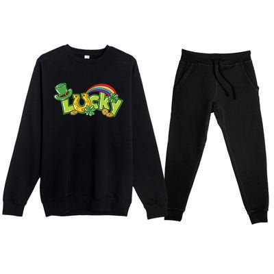 Shamrock Lucky St Patricks Day Cute Premium Crewneck Sweatsuit Set