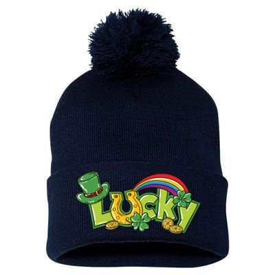 Shamrock Lucky St Patricks Day Cute Pom Pom 12in Knit Beanie