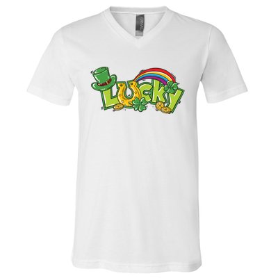 Shamrock Lucky St Patricks Day Cute V-Neck T-Shirt