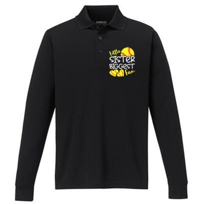 Softball Little Sister Biggest Fan Teen Performance Long Sleeve Polo