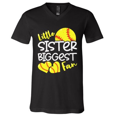 Softball Little Sister Biggest Fan Teen V-Neck T-Shirt