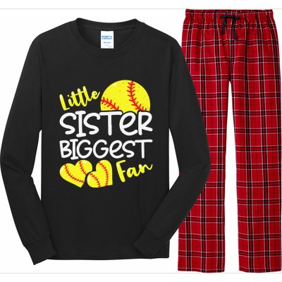 Softball Little Sister Biggest Fan Teen Long Sleeve Pajama Set