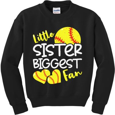 Softball Little Sister Biggest Fan Teen Kids Sweatshirt