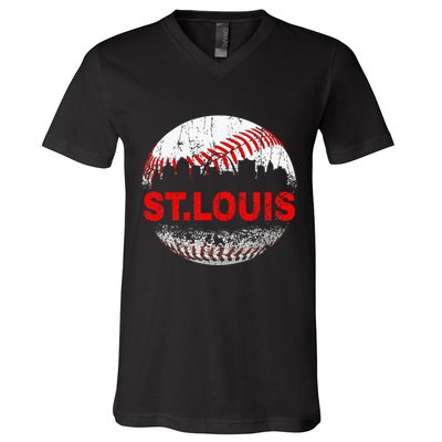 St. Louis Souvenir Baseball City Downtown I Love St. Louis V-Neck T-Shirt