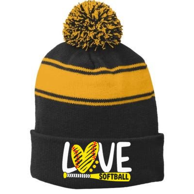 Softball Love Softball  Stripe Pom Pom Beanie