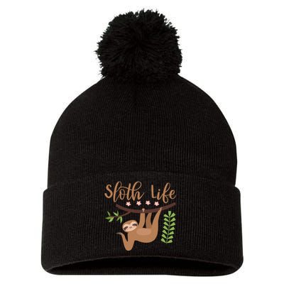 Sloth Life Pom Pom 12in Knit Beanie