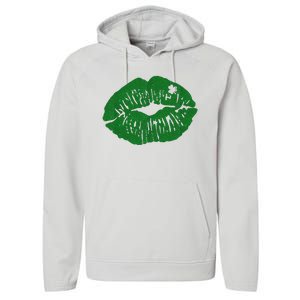 Shamrock Lip St Patricks Day Performance Fleece Hoodie