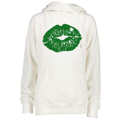 Shamrock Lip St Patricks Day Womens Funnel Neck Pullover Hood