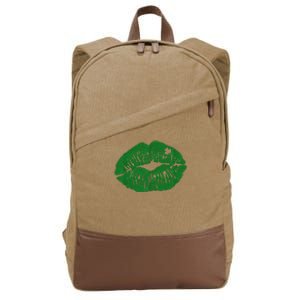 Shamrock Lip St Patricks Day Cotton Canvas Backpack