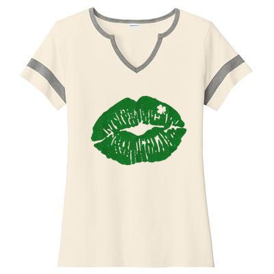 Shamrock Lip St Patricks Day Ladies Halftime Notch Neck Tee