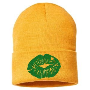 Shamrock Lip St Patricks Day Sustainable Knit Beanie