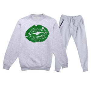 Shamrock Lip St Patricks Day Premium Crewneck Sweatsuit Set