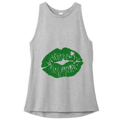 Shamrock Lip St Patricks Day Ladies PosiCharge Tri-Blend Wicking Tank