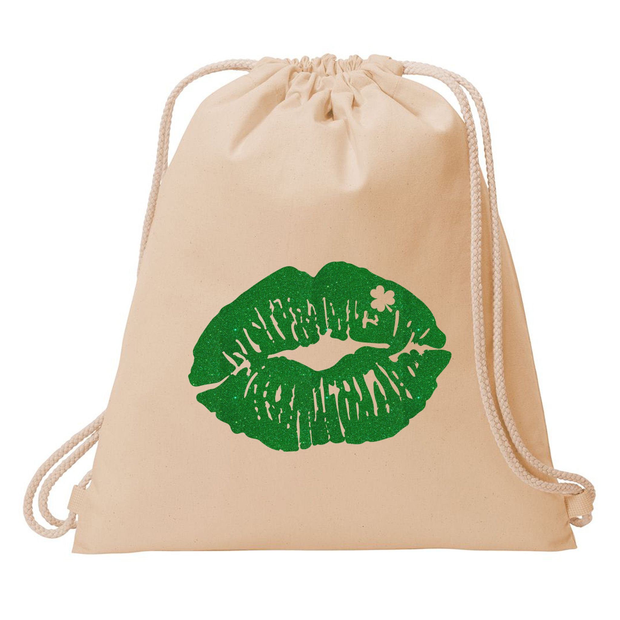 Shamrock Lip St Patricks Day Drawstring Bag
