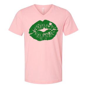 Shamrock Lip St Patricks Day V-Neck T-Shirt