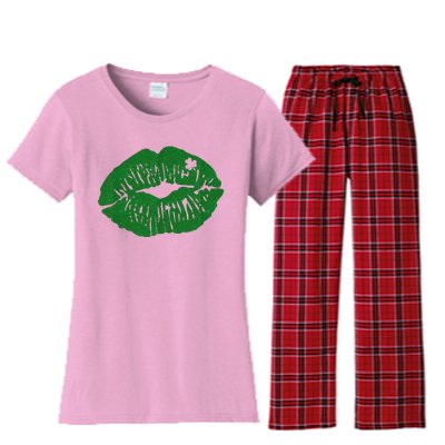 Shamrock Lip St Patricks Day Women's Flannel Pajama Set