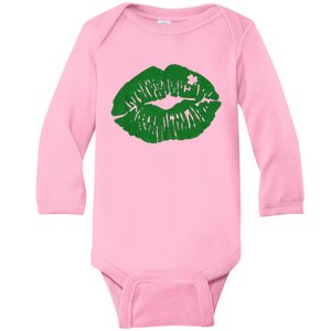 Shamrock Lip St Patricks Day Baby Long Sleeve Bodysuit