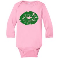 Shamrock Lip St Patricks Day Baby Long Sleeve Bodysuit