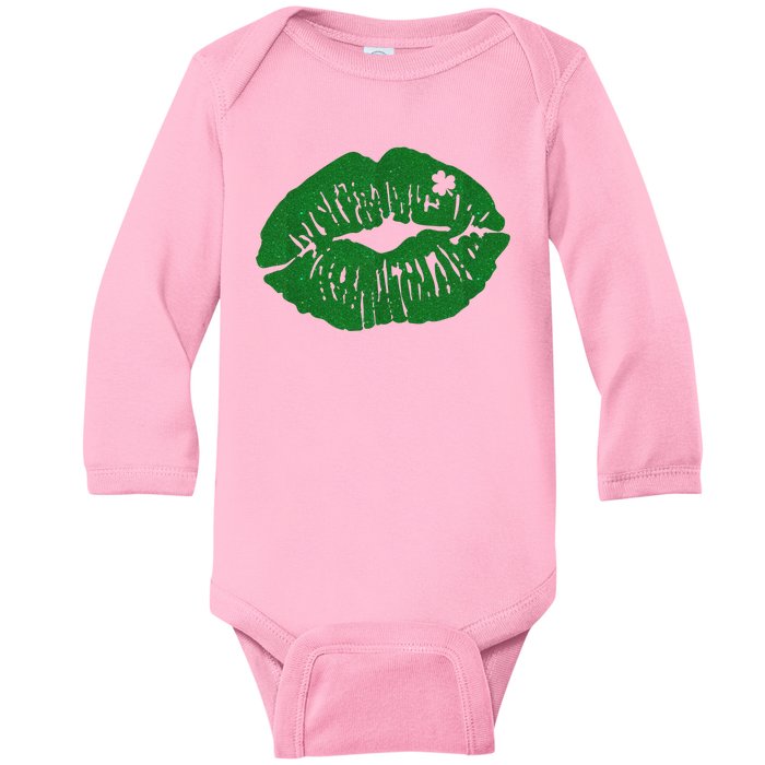 Shamrock Lip St Patricks Day Baby Long Sleeve Bodysuit