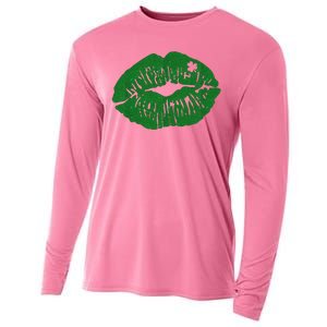 Shamrock Lip St Patricks Day Cooling Performance Long Sleeve Crew