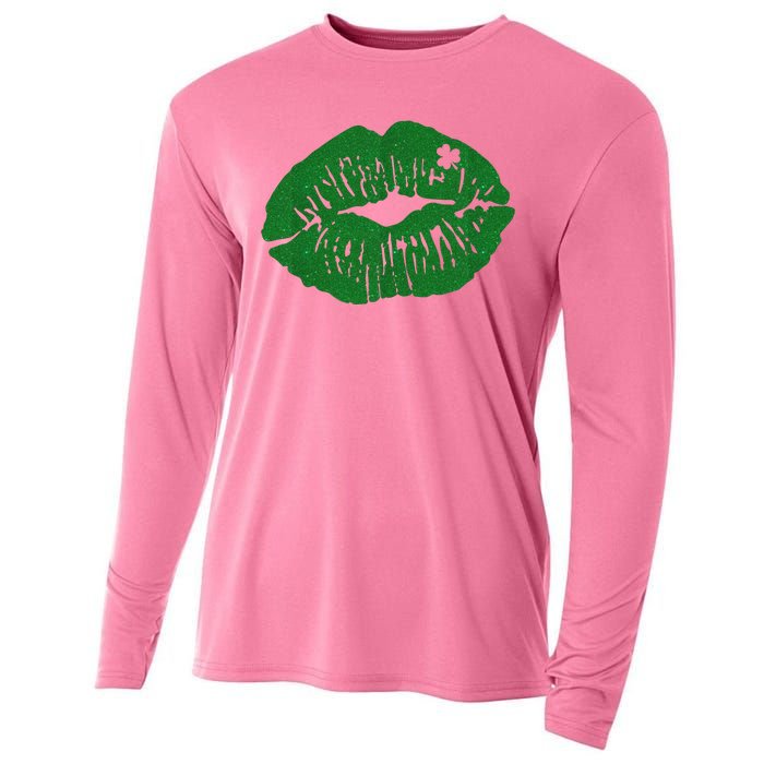 Shamrock Lip St Patricks Day Cooling Performance Long Sleeve Crew