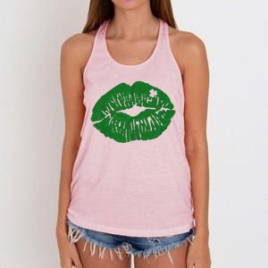 Shamrock Lip St Patricks Day Women's Knotted Racerback Tank