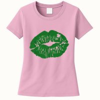 Shamrock Lip St Patricks Day Womens T-Shirt