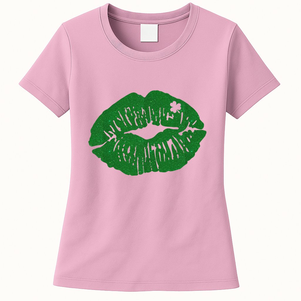 Shamrock Lip St Patricks Day Womens T-Shirt