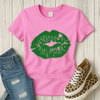 Shamrock Lip St Patricks Day Womens T-Shirt