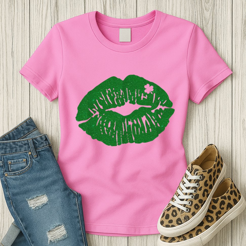 Shamrock Lip St Patricks Day Womens T-Shirt