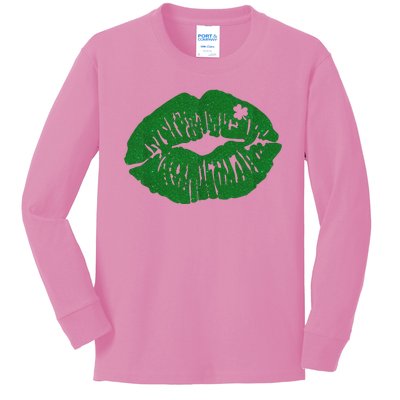 Shamrock Lip St Patricks Day Kids Long Sleeve Shirt