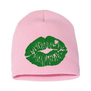 Shamrock Lip St Patricks Day Short Acrylic Beanie