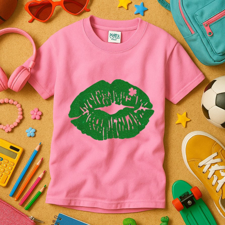 Shamrock Lip St Patricks Day Kids T-Shirt