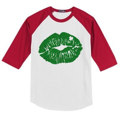 Shamrock Lip St Patricks Day Kids Colorblock Raglan Jersey