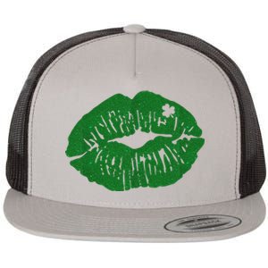 Shamrock Lip St Patricks Day Flat Bill Trucker Hat