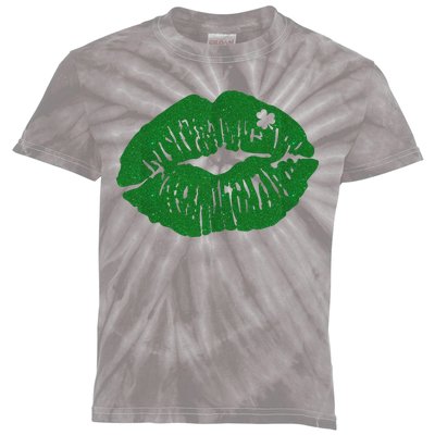 Shamrock Lip St Patricks Day Kids Tie-Dye T-Shirt