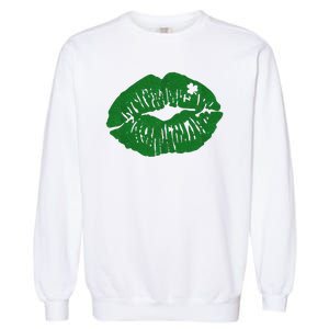 Shamrock Lip St Patricks Day Garment-Dyed Sweatshirt