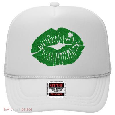 Shamrock Lip St Patricks Day High Crown Mesh Back Trucker Hat