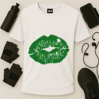 Shamrock Lip St Patricks Day Cooling Performance Crew T-Shirt