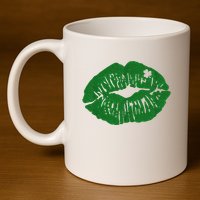 Shamrock Lip St Patricks Day 11oz C Handle Ceramic Mug