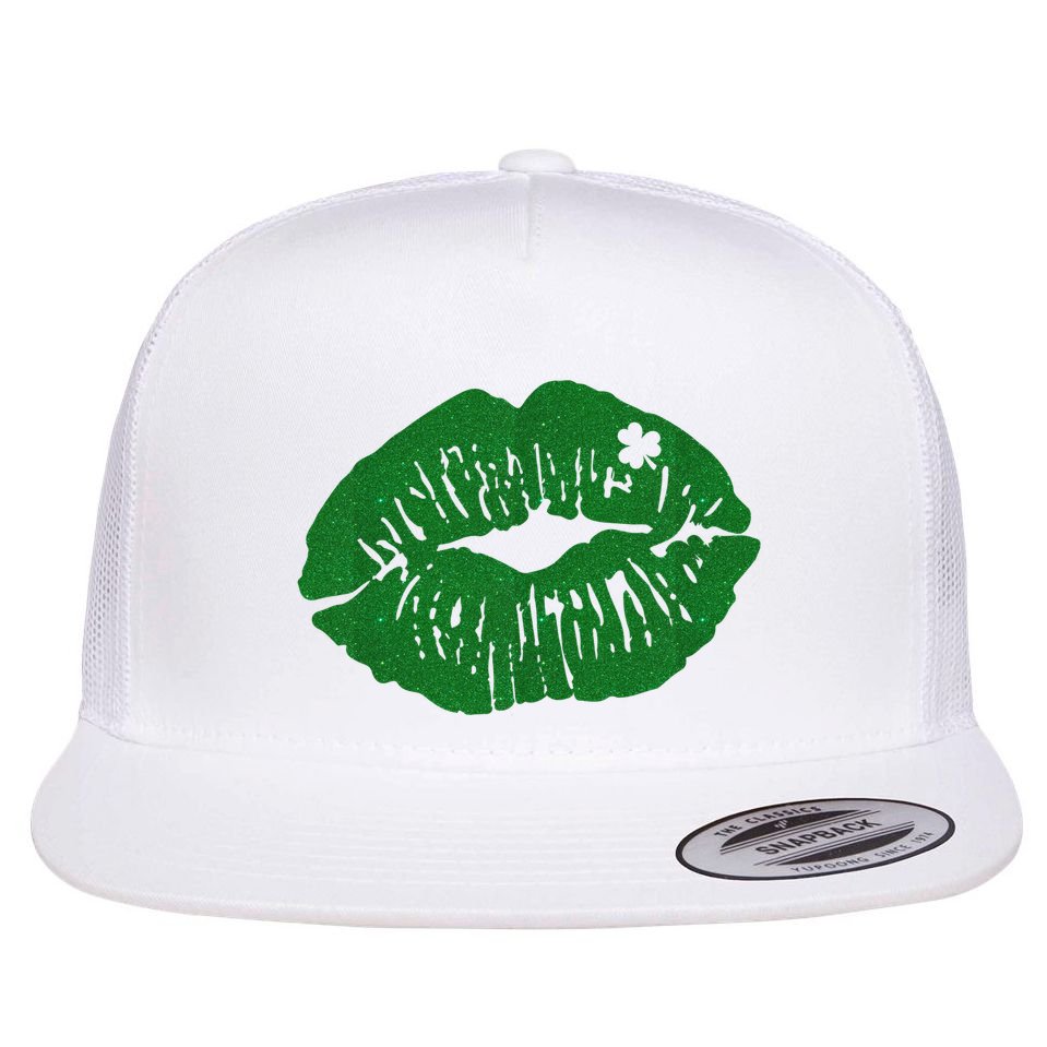 Shamrock Lip St Patricks Day Flat Bill Trucker Hat