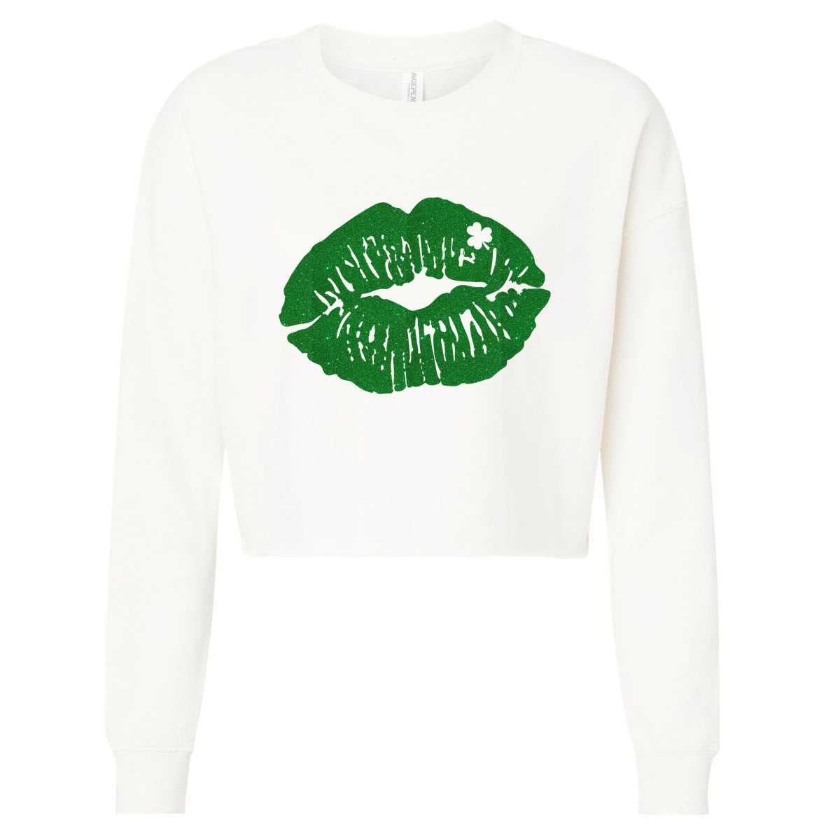 Shamrock Lip St Patricks Day Cropped Pullover Crew