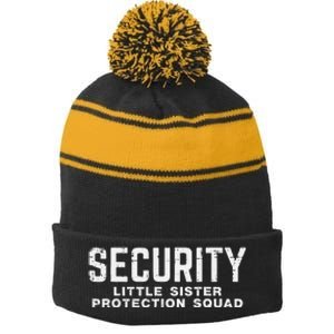 Security Little Sister Protection Squad Stripe Pom Pom Beanie