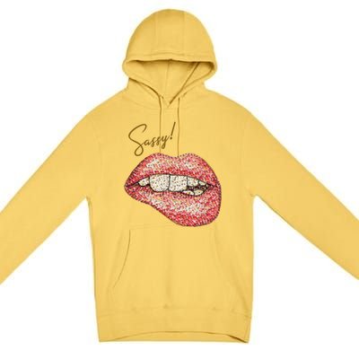 Sassy Lips Sexy Girl Graphic Sexy Lips Biting Premium Pullover Hoodie